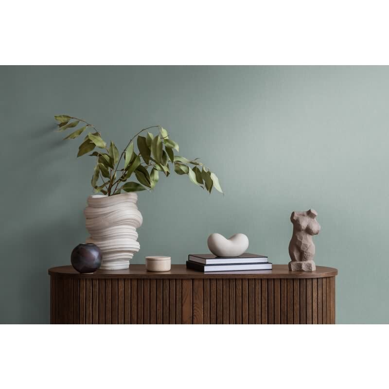 397751 Papier Peint Uni Aspect Lin Vert Sauge AS Creation