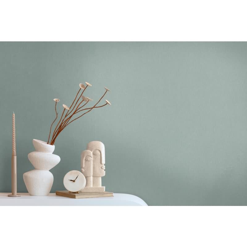 397751 Papier Peint Uni Aspect Lin Vert Sauge AS Creation