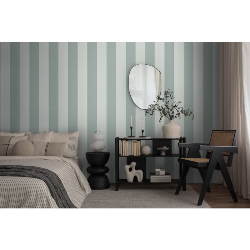397911 Papier peint rayures vert structure lin moderne AS Creation