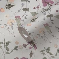 397462 Papier peint fleurs sauvages blanc violet floral...
